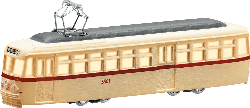 シリーズで扱う都電5500形の配布イメージ。車体と動力が届く号は別です。