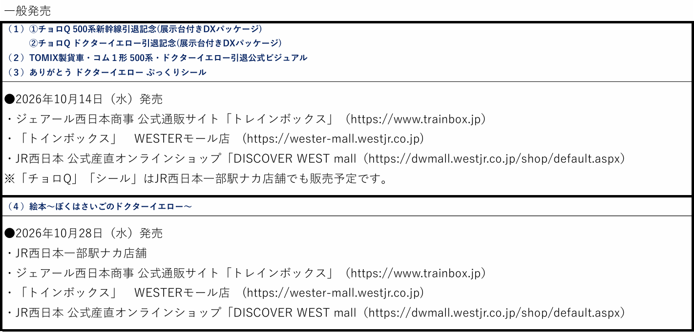 発売元の一般販売案内。貨車セットを含む（1）～（3）は10月14日、（4）の絵本は10月28日という別日程です。表に載る他の商品を、この貨車セットの同梱物として扱っていません。
