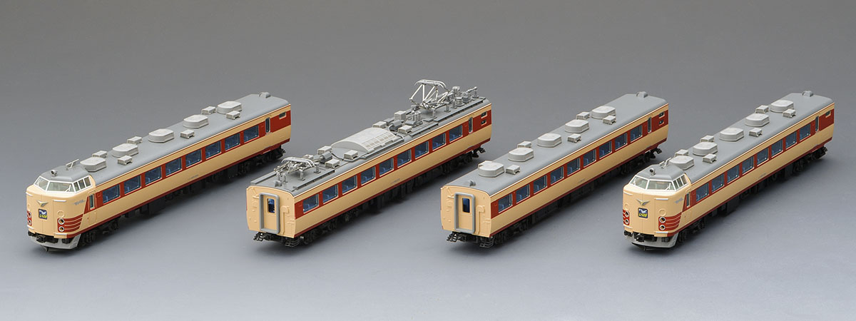 クハ489-600・200とモハ488-200（M）・モハ489-0の基本4両。模型写真：TOMIX公式商品資料。