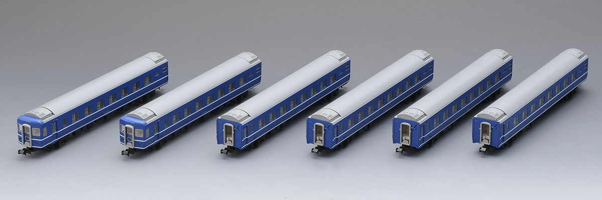 ゆうづる増結6両。オハネフ2両はマーク印刷・ライト基板なしで、動力・機関車も含みません。模型写真：TOMIX公式商品資料。